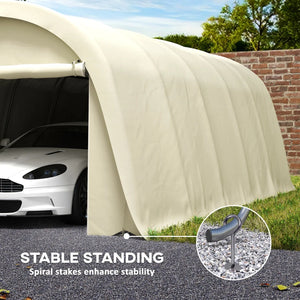 English Elm Portable Steel Frame Carport Canopy Upf50 Pe Cover Full Enclosure Vehicle Shelter Beige T3971S00117