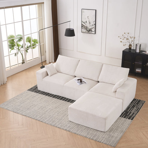 English Elm Boneless U-Shaped Modular Cloud Couch Sofa – Plush Corduroy Sleeper With No Assembly Needed! W3401S00005