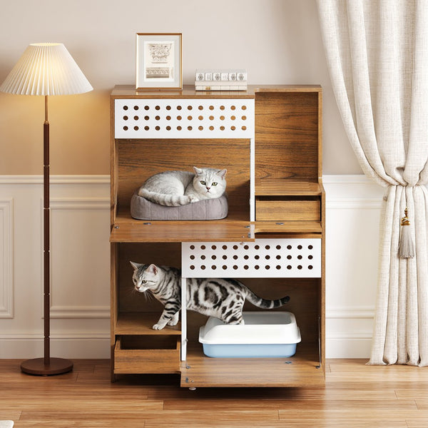 English Elm Modern Mdf Cat Litter Box Enclosure Side Table with Ventilated Storage Compartment Brown N752P394342D