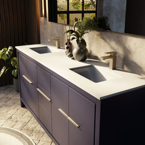 English Elm Navy Blue Double Bath Vanity Set With White Quartz Top & 70" Mirror - Modern Storage Solution! B2731S01499