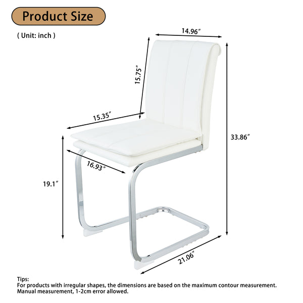 English Elm Modern Pu Leather Cantilever Dining Chairs Set of 4 with Steel Arc Frame for Kitchen White W5123P454222