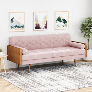 English Elm Aidan Tufted Fabric Sofa with Diamond Stitching and Gold Tipped Rubberwood Legs Blush 61688.00LBLSH