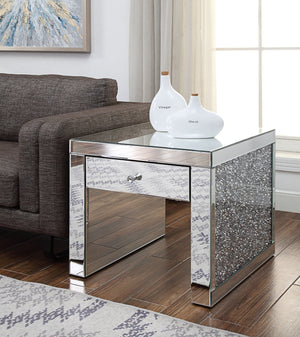 English Elm Noralie Glam Mirrored End Table with Crystal Inlay Drawer and Sled Base Accent B2726P448757