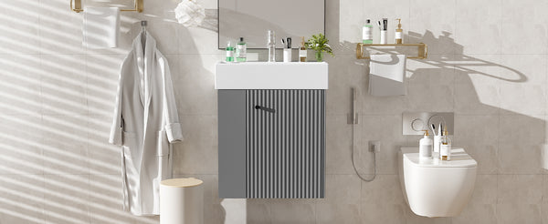English Elm 21.6" Modern Floating Bathroom Vanity With Ceramic Sink & Open Shelving - Space-Saving Design! N729P170390E