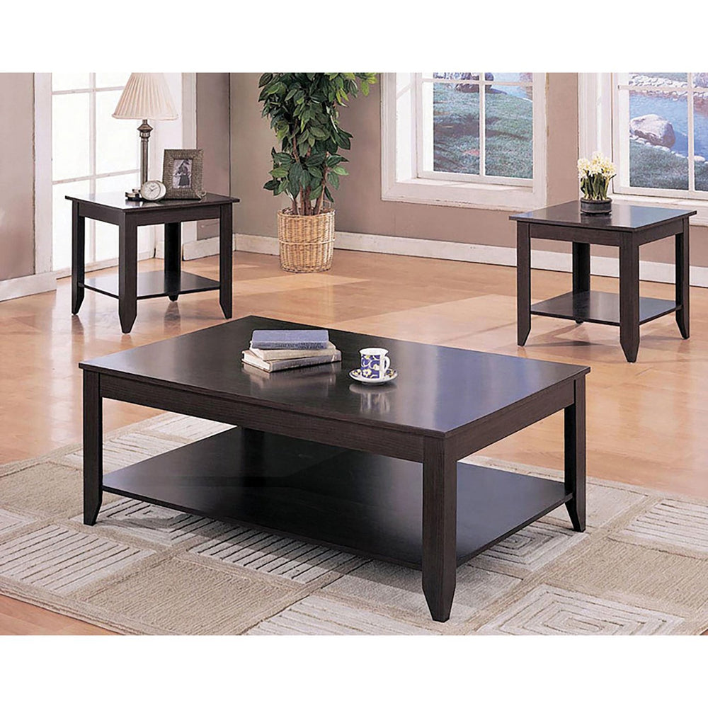 English Elm Ornette Cappuccino 3-Piece Occasional Set — Sleek Square Lines, Pointed Legs, Modern Transitional Style B062P353483