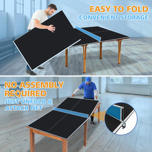English Elm 7*4ft Foldable Mdf Ping Pong Conversion Top with Net for Game Room Practice W1408P310184
