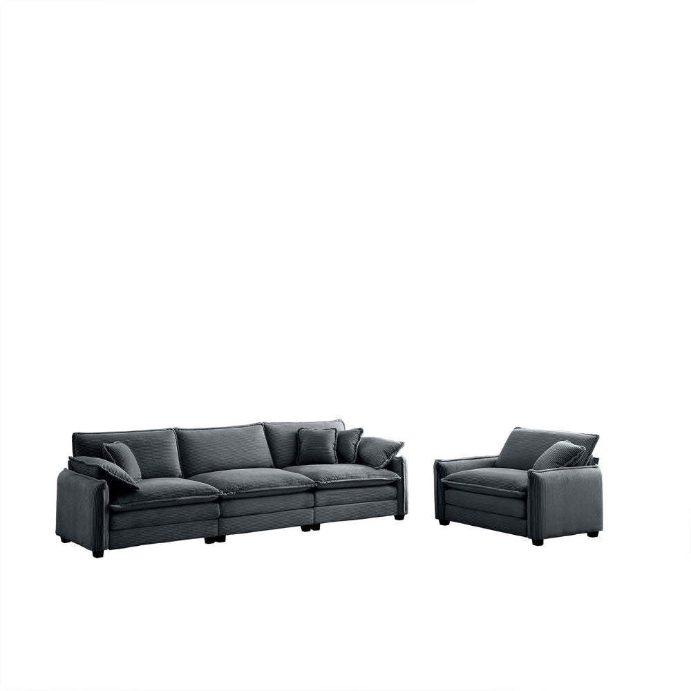 English Elm Mid-Century Modern Sofa Set: Stylish 3-Seater & Single Seat With Pillows For Cozy Living Spaces W714S00756