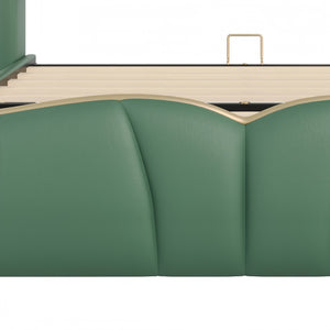 English Elm Christopher Knight Home® - Queen Plush Leather Upholstered Bed Frame with Wingback Headboard, Wavy Footboard, Quiet Support Dark Green 85.2 L x 9.8 W x 3.25 H N761S0000016F