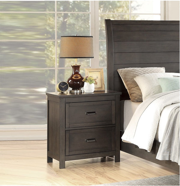 English Elm Transitional Hebron Nightstand Dark Cherry Finish with 2 Drawers, Birch Veneer Grain & Bronze Cup Handles B011P317223
