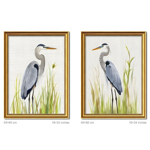 English Elm Set Of 2 Heron Bird Framed Wall Art - Elegant Nature Prints In Refillable Wood Frames For Home Decor T3976P383169-GIGA