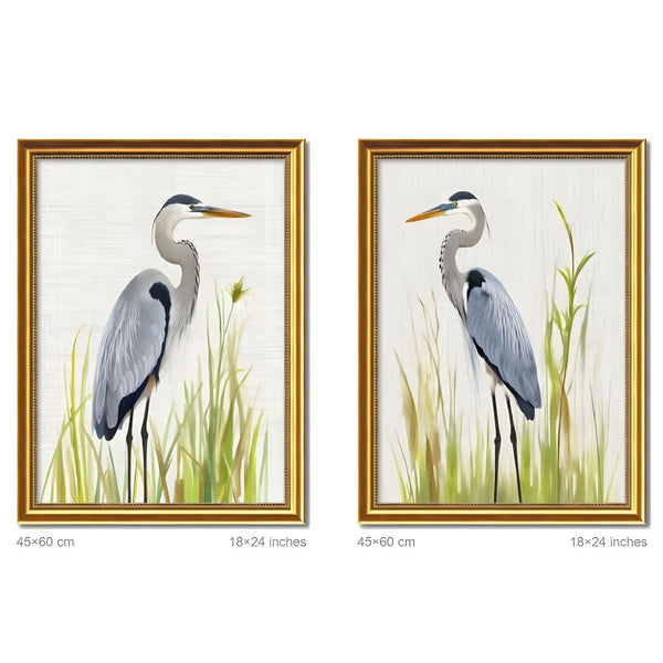 English Elm Set Of 2 Heron Bird Framed Wall Art - Elegant Nature Prints In Refillable Wood Frames For Home Decor T3976P383169-GIGA