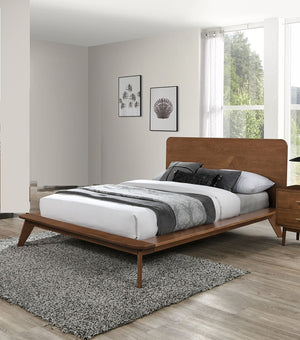 English Elm Walnut Full Size Platform Bed Frame – Mid-Century Modern Style, Solid Wood, Easy Assembly, Mattress Ready B2741S00453-GIGA