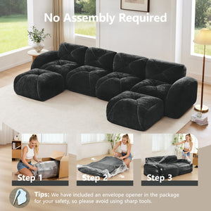 English Elm U-shaped Modular Velvet Sofa Tufted Cushions High Density Foam Living Room Sectional Black W714S01605