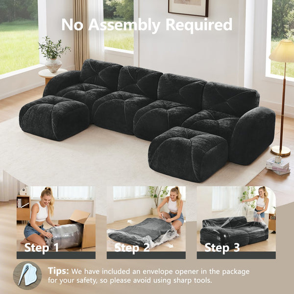 English Elm U-shaped Modular Velvet Sofa Tufted Cushions High Density Foam Living Room Sectional Black W714S01605