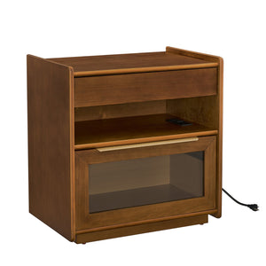 English Elm Mid Century Modern Nightstand With Usb Charging Ports, Glass Drawer & Ample Storage For Any Room W1801P303389