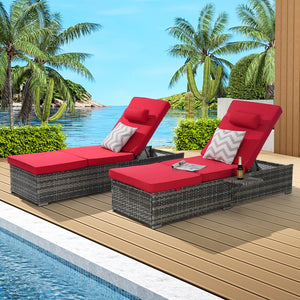 English Elm Outdoor Chaise Lounge Set Of 2 - Adjustable Rattan Recliners With Cushions For Poolside Relaxation W874P266309
