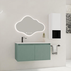 English Elm 36" Floating Bathroom Vanity with Drop-Shaped Resin Sink, Side Cabinet, Soft-Close Doors, Water-Resistant Finish W999S00332