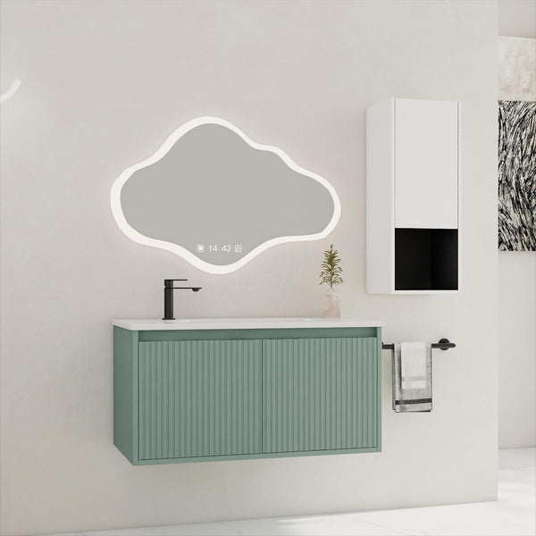 English Elm 36" Floating Bathroom Vanity with Drop-Shaped Resin Sink, Side Cabinet, Soft-Close Doors, Water-Resistant Finish W999S00332