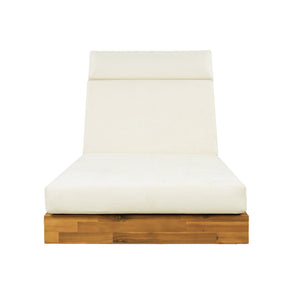 English Elm Boat-shape Acacia Wood Outdoor Chaise Lounge Slatted Teak Finish Poolside Recliner Beige,Teak N770P380117T_N770P285267B