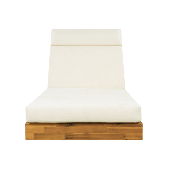 English Elm Boat-shape Acacia Wood Outdoor Chaise Lounge Slatted Teak Finish Poolside Recliner Beige,Teak N770P380117T_N770P285267B