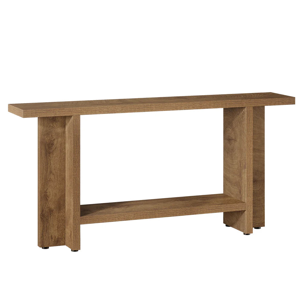 English Elm Luxury Faux Marble Console Table with Gold Geometric Base for Hallway or Entryway T3971P456879