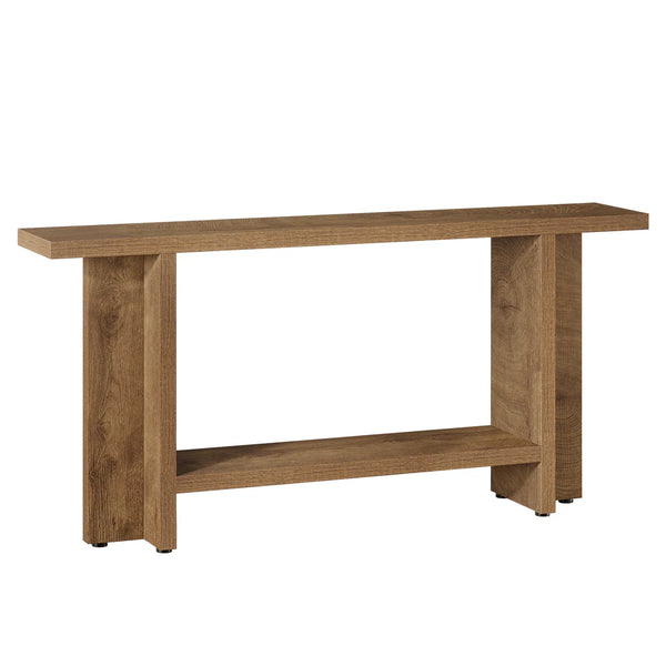 English Elm Luxury Faux Marble Console Table with Gold Geometric Base for Hallway or Entryway T3971P456879