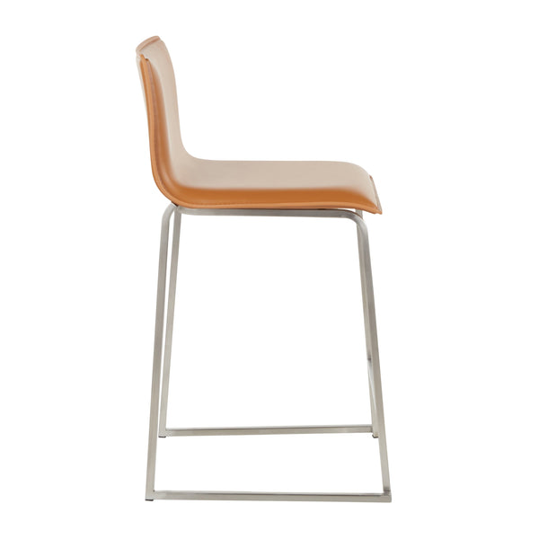 English Elm Mara 26" Counter Stool Set Of 2 In Camel Faux Leather & Brushed Stainless Steel For Modern Spaces B202P222061