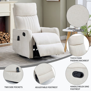 English Elm Beige Fabric Swivel Rocker Recliner with Massage Nodes and Lumbar Heat for Living Room Beige W1803P363421