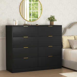 English Elm 8 Drawer Tall Chest Slim Particleboard Build Smooth Gliding Storage for Bedroom Closet Black W409S00027