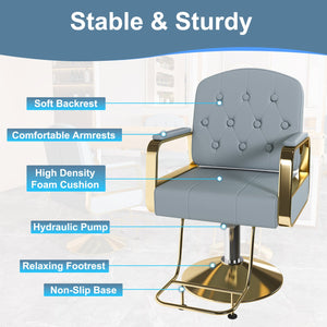 English Elm Hydraulic Salon Chair with Foot Pump Swivel Base Pu Leather Seat for Barber Tattoo Spa Blue W2700P410953
