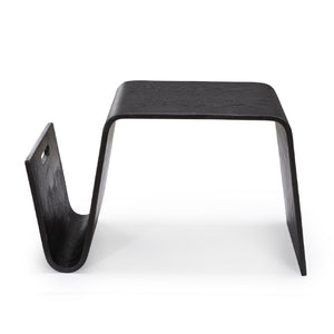 English Elm Brookside End Table with Curved Magazine Shelf & Cut-Out Handle, Plywood Veneer, Fully Assembled Black B365P398081