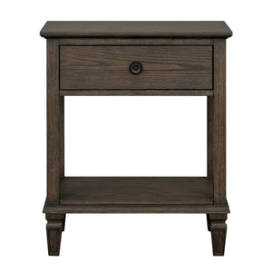 English Elm Victoria Aged Oak Nightstand with Solid Wood Legs, Wire-Brushed Veneer, Drawer & Open Shelf Brown 27 L x 22.75 W x 27.63 H B035P341164