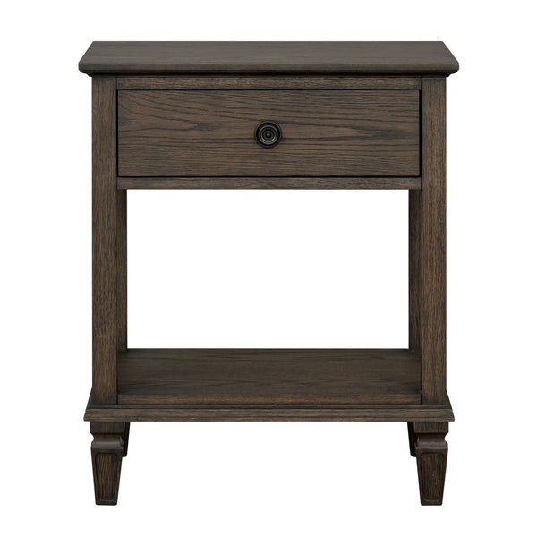 English Elm Victoria Aged Oak Nightstand with Solid Wood Legs, Wire-Brushed Veneer, Drawer & Open Shelf Brown 27 L x 22.75 W x 27.63 H B035P341164