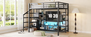 English Elm Full Size Metal Loft Bed With Integrated Tv Stand, Staircase & Wardrobe - Perfect For Kids & Teens! W2593S00012
