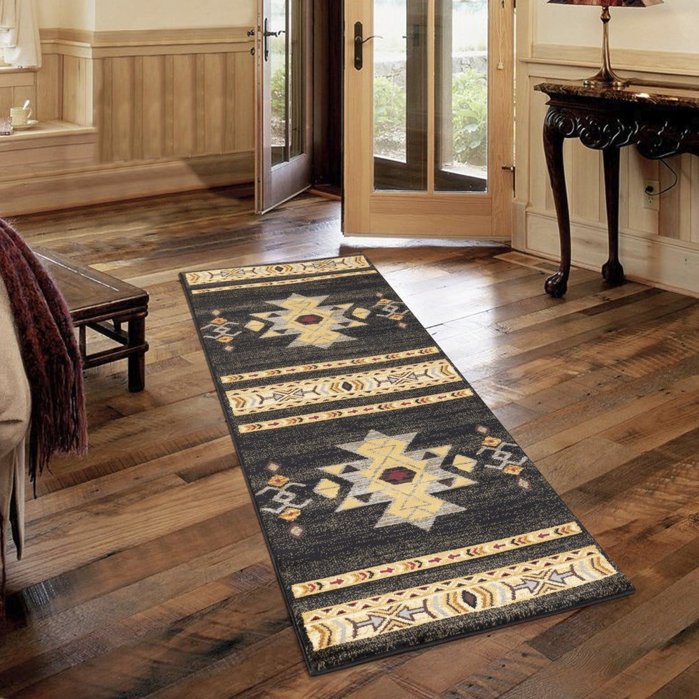 English Elm Tribes Black Southwest Area Rug - 2'7" X 7'3" Durable, Stain Resistant, Kid & Pet Friendly Design B186P180994-GIGA