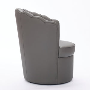 English Elm Gray Petal Swivel Chair with 360° Silent Metal Base, Top-Grain Leather Wingback Accent Seat, Curved Fluted Design W570P375747