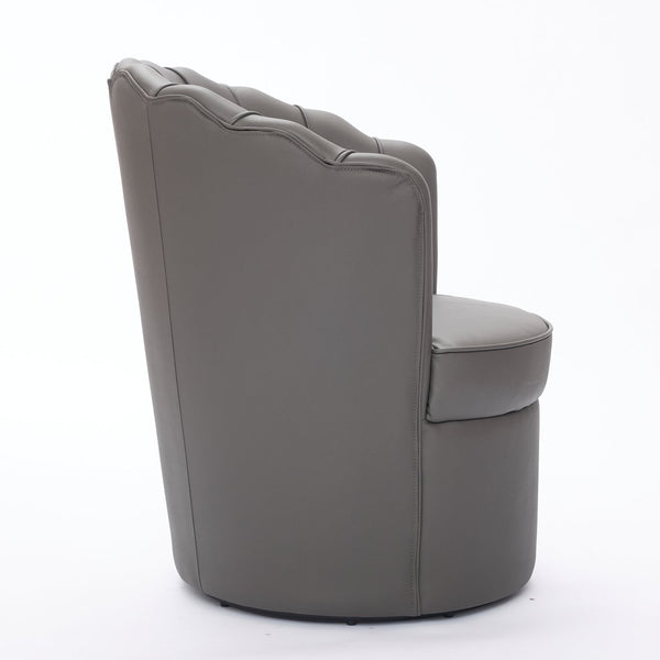 English Elm Gray Petal Swivel Chair with 360° Silent Metal Base, Top-Grain Leather Wingback Accent Seat, Curved Fluted Design W570P375747