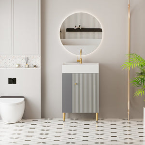 English Elm 21.6" Compact Grey Bathroom Vanity Ceramic Sink Soft Close Cabinet Open Shelf W1920S00187