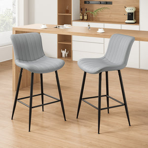 English Elm Counter Stools Set Of 2 - Chic Faux Leather Bar Chairs For Modern Kitchen & Dining, Metal Legs T3623P368360