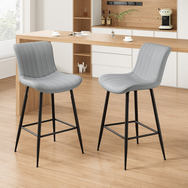 English Elm Counter Stools Set Of 2 - Chic Faux Leather Bar Chairs For Modern Kitchen & Dining, Metal Legs T3623P368360