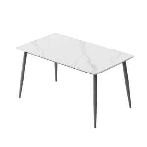 English Elm 55.12" Modern Artificial Stone Dining Table With Dark Grey Metal Legs – Seats 6, Sleek Design! W1535S00500