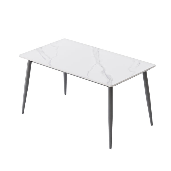 English Elm 55.12" Modern Artificial Stone Dining Table With Dark Grey Metal Legs – Seats 6, Sleek Design! W1535S00500