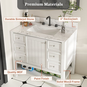 English Elm Modern 37" Bathroom Vanity With Elegant Carrara Marble Top, Storage Solutions & Quiet Operation W509S00137