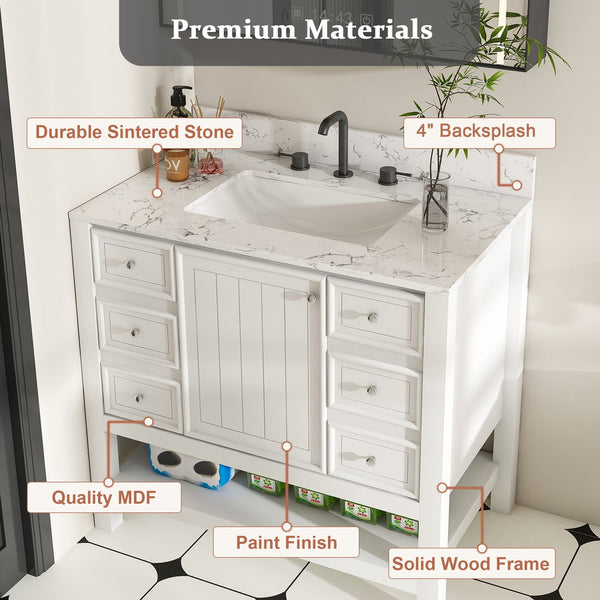 English Elm Modern 37" Bathroom Vanity With Elegant Carrara Marble Top, Storage Solutions & Quiet Operation W509S00137
