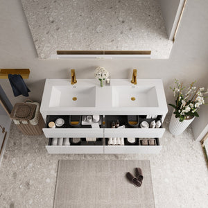 English Elm 60" Floating Bathroom Vanity Stone Resin Double Sink Soft Close Cabinet Spa Modern W1573P211176