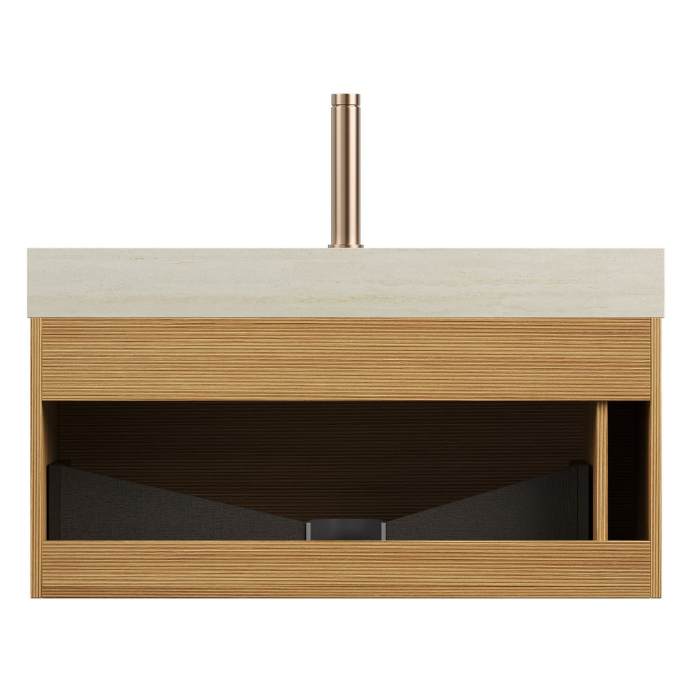 English Elm NYAH Floating 36" Bathroom Vanity with Sintered Stone Top, Ceramic Undermount Basin, LED Sensor Lighting and Soft-Close Drawer System Beige,Light Oak W2615S00369