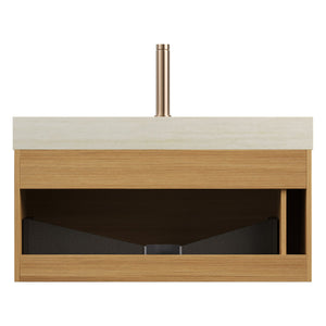 English Elm NYAH Floating 36" Bathroom Vanity with Sintered Stone Top, Ceramic Undermount Basin, LED Sensor Lighting and Soft-Close Drawer System Beige,Light Oak W2615S00369