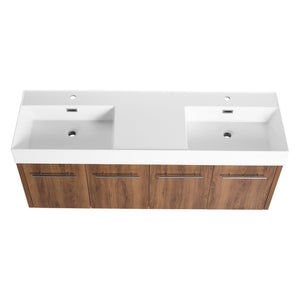 English Elm 60 Inch Wall-Mounted Bathroom Vanity With Double Resin Sink, Modern Design & Ample Storage Space W999S00250