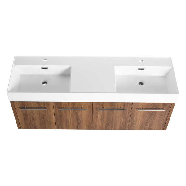 English Elm 60 Inch Wall-Mounted Bathroom Vanity With Double Resin Sink, Modern Design & Ample Storage Space W999S00250