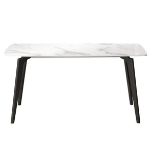 English Elm 62.99" Modern Artificial Stone Dining Table With Curved White Top & Black Metal Legs For 6 People W1535S00515